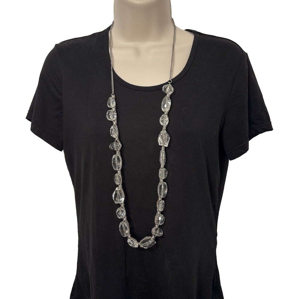 Vintage Clear Crystal Style Bubble Bead Necklace Long Chunky Statement Boho Y2K